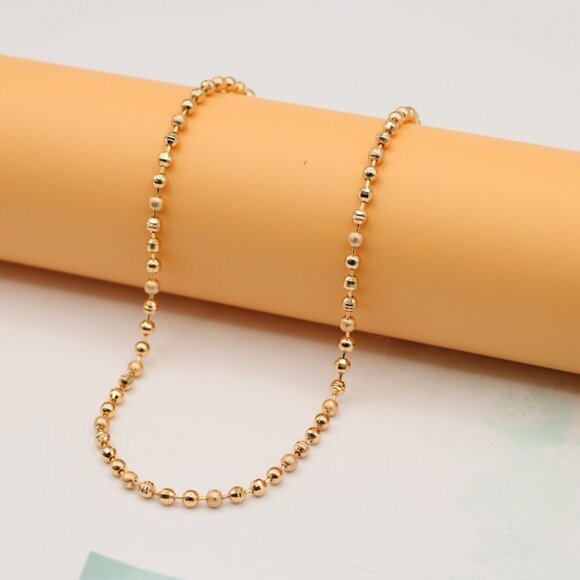 "Textured Bead Rose Gold Necklace Shiny Ball Chain, XPNL0128 - Picture 2 of 11